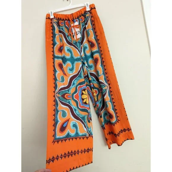 ZARA NEW WOMAN SS23 ORANGE FLOWY PRINTED PANTS REF:3098/156 XS,S,M,L,XL